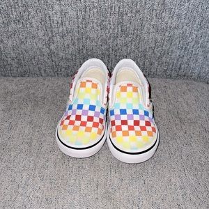 Toddler rainbow checked slip on vans